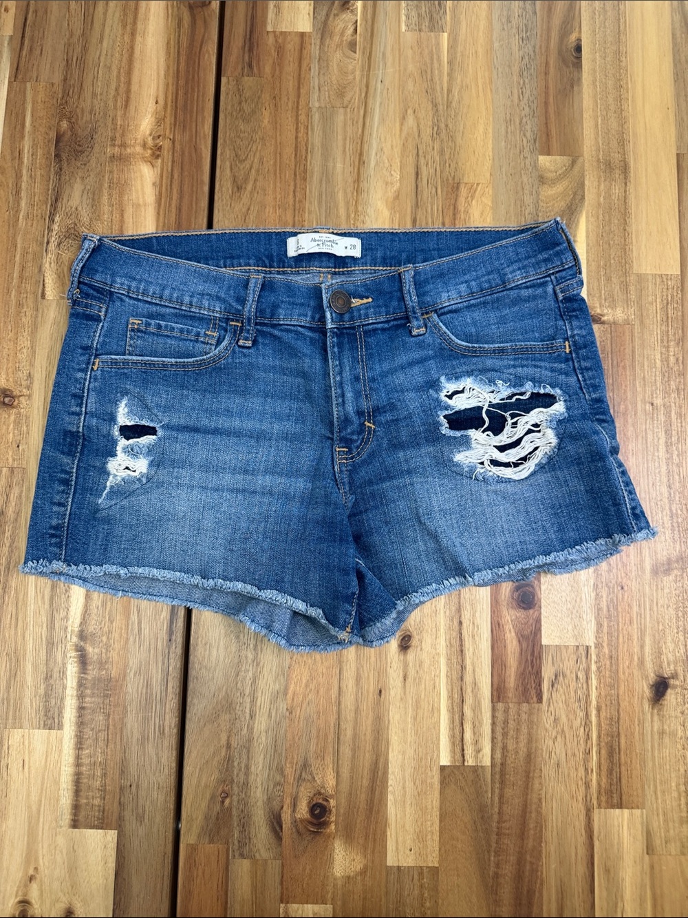 Abercrombie & Fitch Low Rise Distressed Denim Shorts